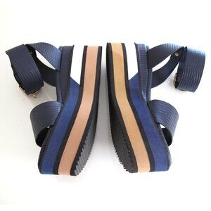 David Isaac Navy Striped Platform Sandals with Ankle Wrap